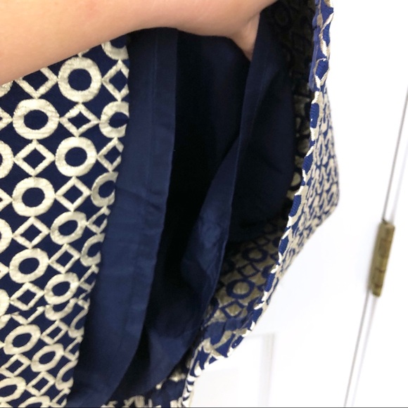Lauren Ralph Lauren Navy Blue Metallic Gold Jacquard Dress Geometric Pattern - Picture 7 of 16